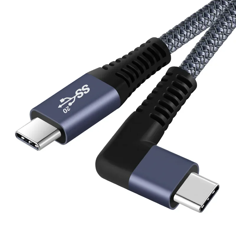 90 Degree Right Angle USB 3.2 10/20Gb Type-C Data Cable 4K@60Hz 5A 100W QC PD Charging Nylon Braid Cord for PC Mobile Phone