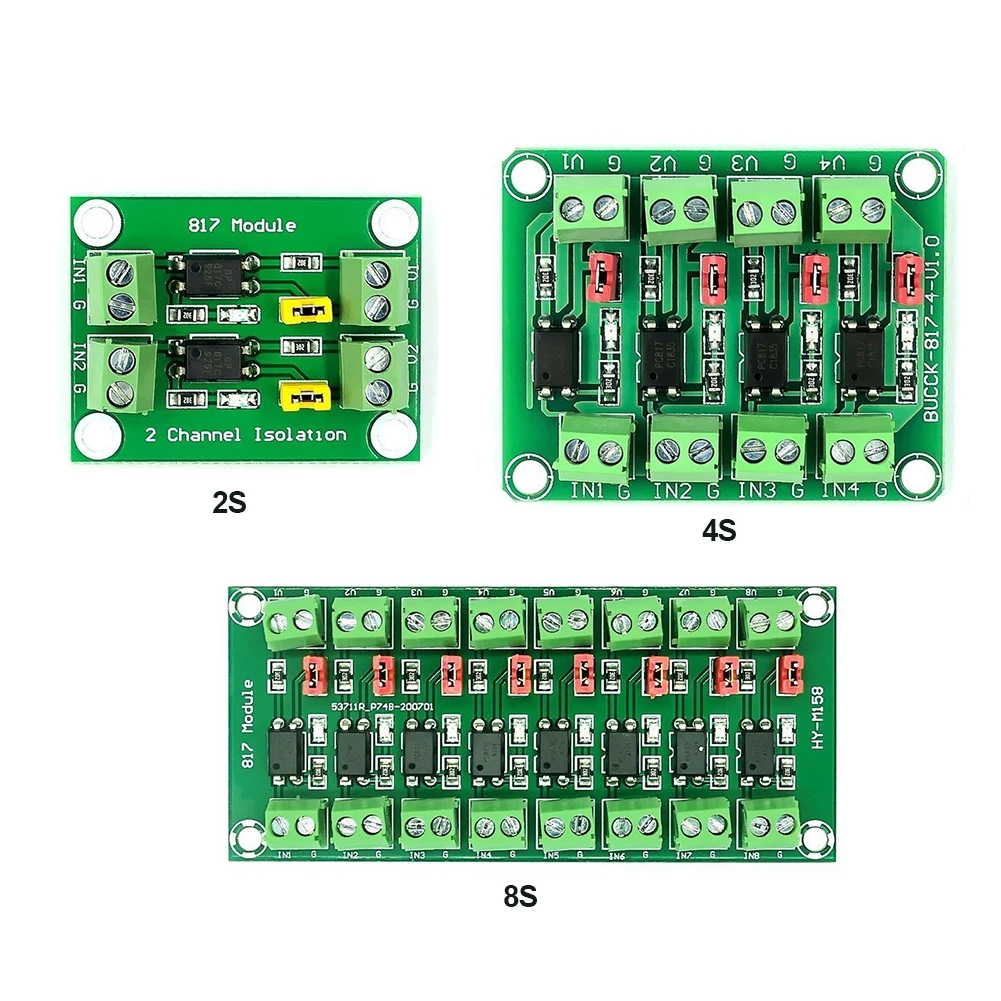 Placa de isolamento de optoacoplador pc817, módulo adaptador conversor de tensão, 2/4/8 canais, módulo de isolamento de optoacoplador, kits diy, 1-5 peças