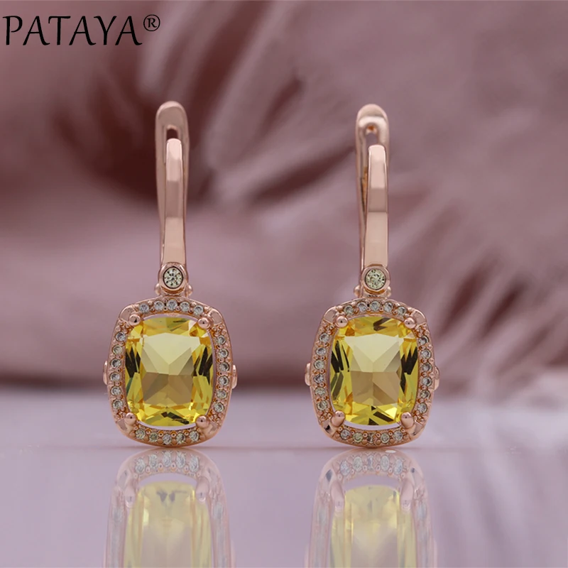 PATAYA Champagne Color Natural Zircon 585 Rose Gold Color Ring Earrings Fashion Jewelry Set for Women Anniversary Gift Fine