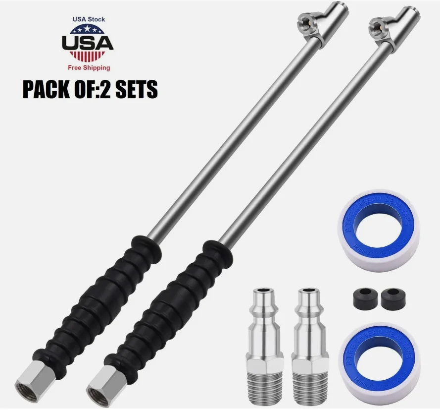 

Dual Head Air Chuck Tire Inflation Sturdy Rod Car Air Stainless Steel Lock Clip Chuck Tire Inflator 2pcs/set Anti-Slip Sleeve