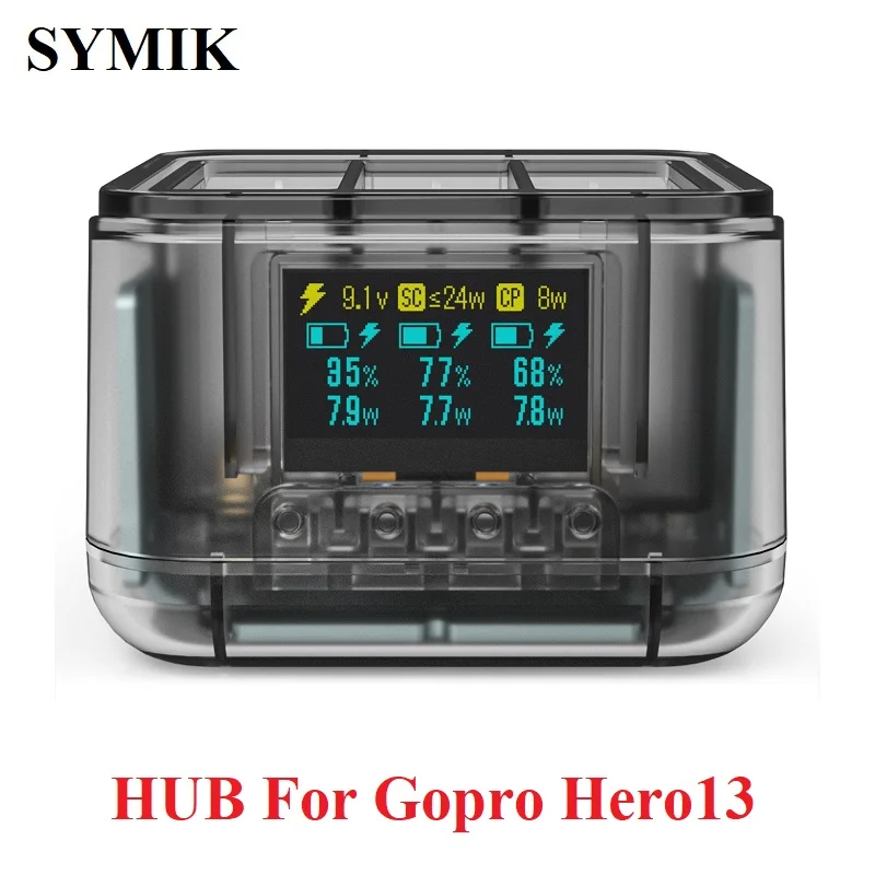 SYMIK charger case fast charging hub charger  For GoPro Hero 13 Sport Camera