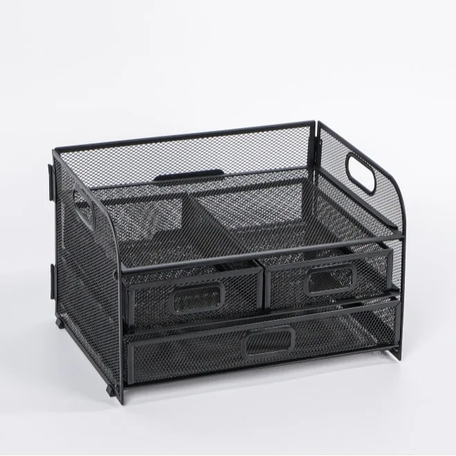 

Detachable Three-layer Desktop File Rack Archive Durable Practical File Drawer Style Metal Hollow Storage Rack Grids File Frame
