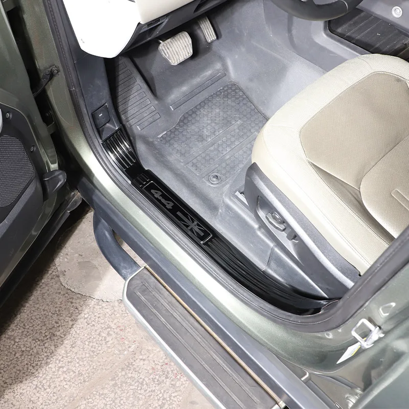 8 قطعة لاند روفر ديفندر 110 20-24 الفولاذ المقاوم للصدأ الفضة عتبة باب السيارة حماية لوحة تقليم قطع غيار السيارات الديكور حامي #4