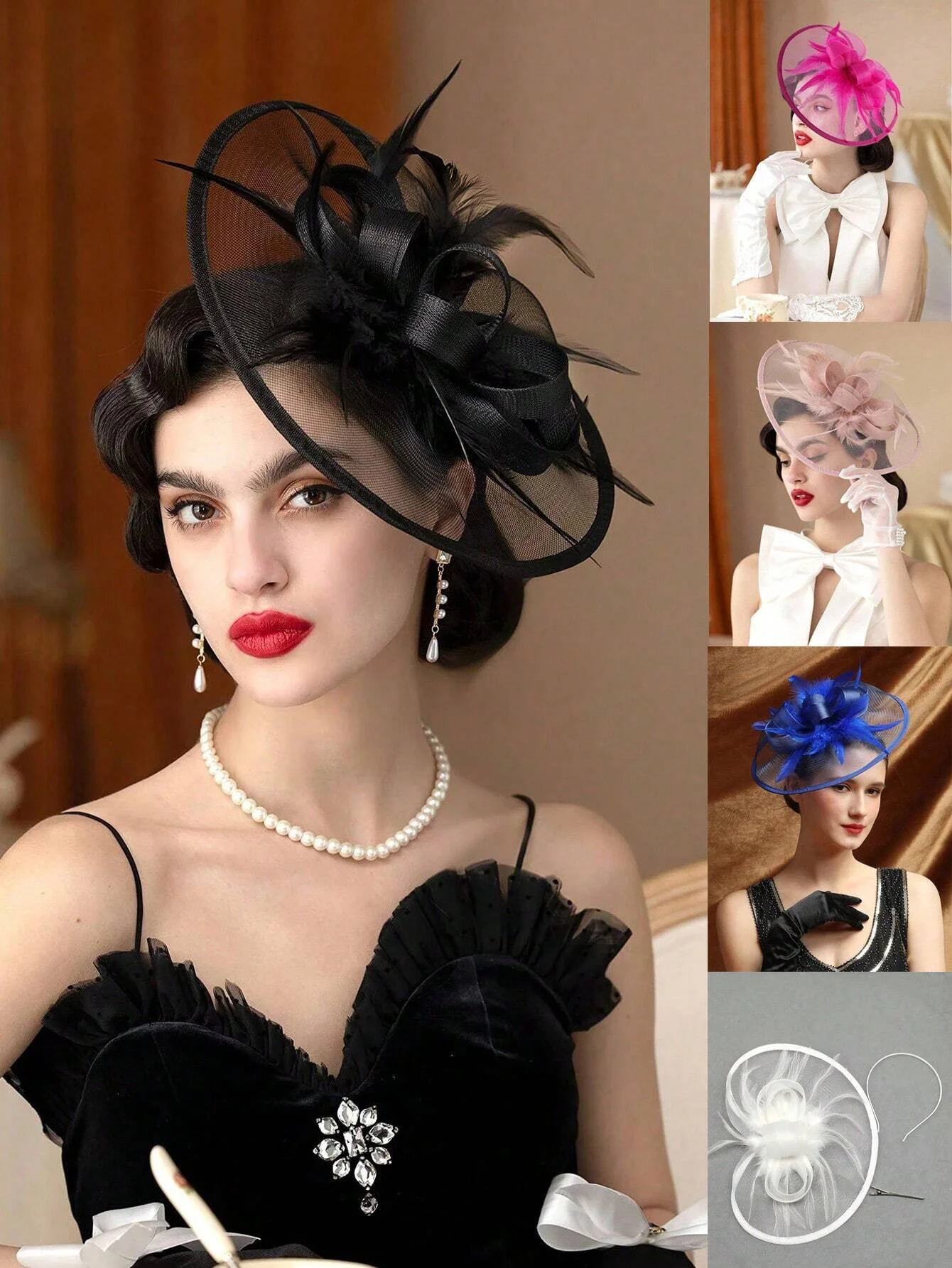 1pc Fascinators For Women Tea Party Hat Kentucky Derby Loop Feather Fancy Hats Wedding Hascinator Headband