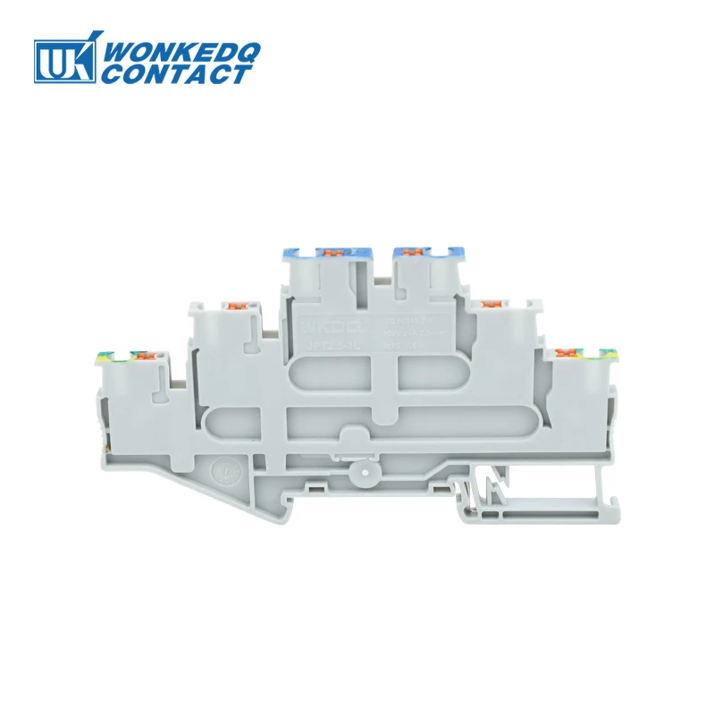 PT2.5-PE/L/N 3 Level Din Rail Terminal Block Ground Modular Push-in 2.5mm Grounding Wire Electrical Connector PT2.5-3L-PE