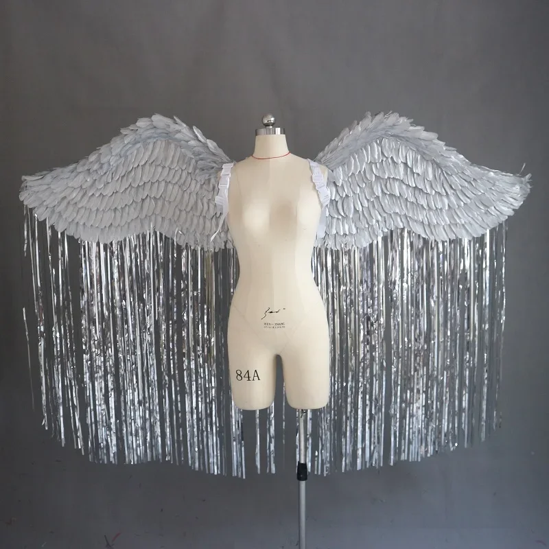 

Wings Oversized Adult Silver Feather Wings Decorated Nightclub Performance Props Photo Wedding Photography Props