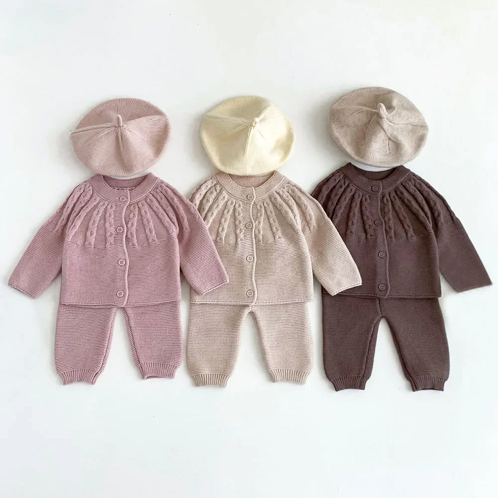 

Princess Baby Girls Knitted Cardigan Cotton Kids Sweater + Pants Toddler Baby Girl Outerwear