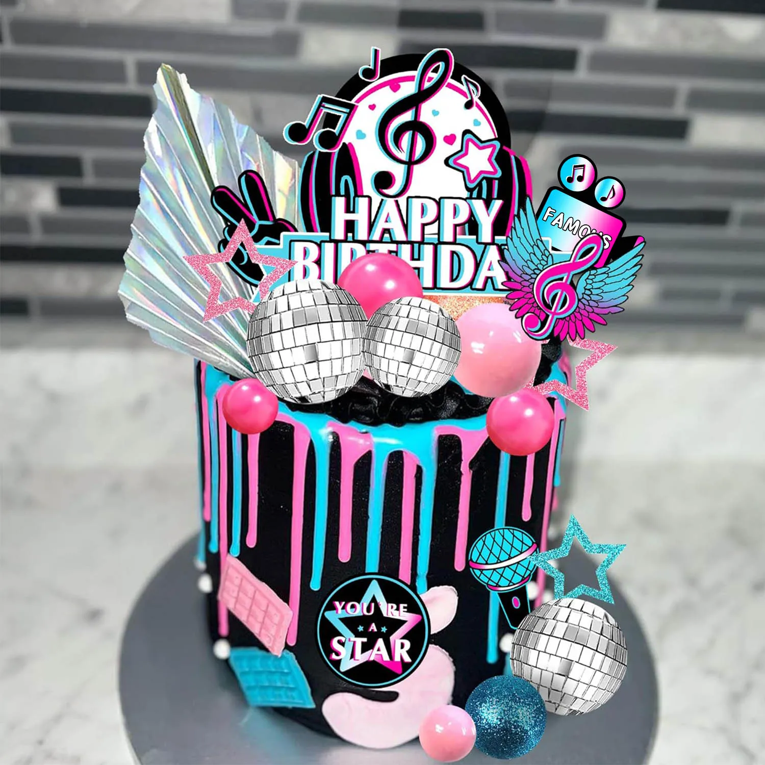 Musik-Kuchenaufsatz-Set, STERN BERÜHMTE, musikalische Geburtstagsparty-Kuchendekorationen für Musik, Karaoke-Thema, Geburtstagsparty-Zubehör – Detail 3