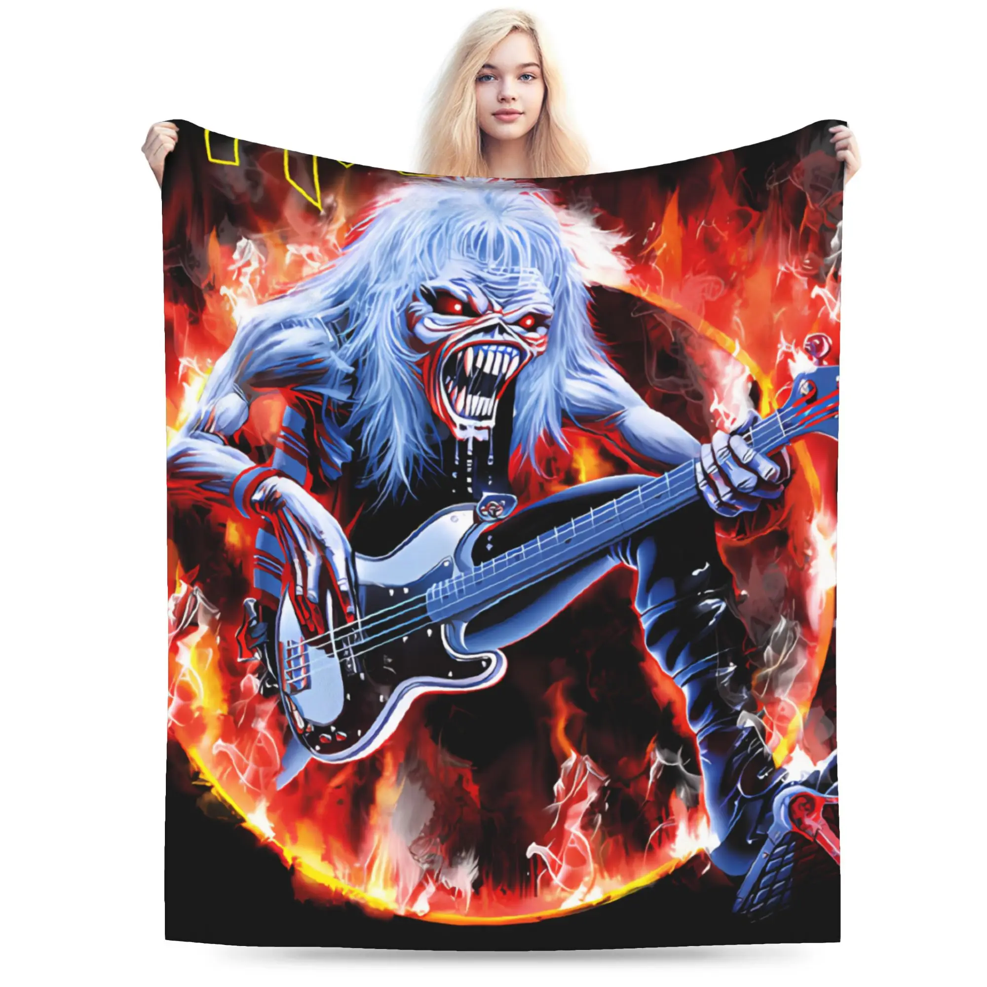 Warm Soft Blanket Girls Boys Decorative I-Iron-Maidens Music Art Throw Blanket  Flannel Bedspread For Couch Bed Sofa Bed Cover