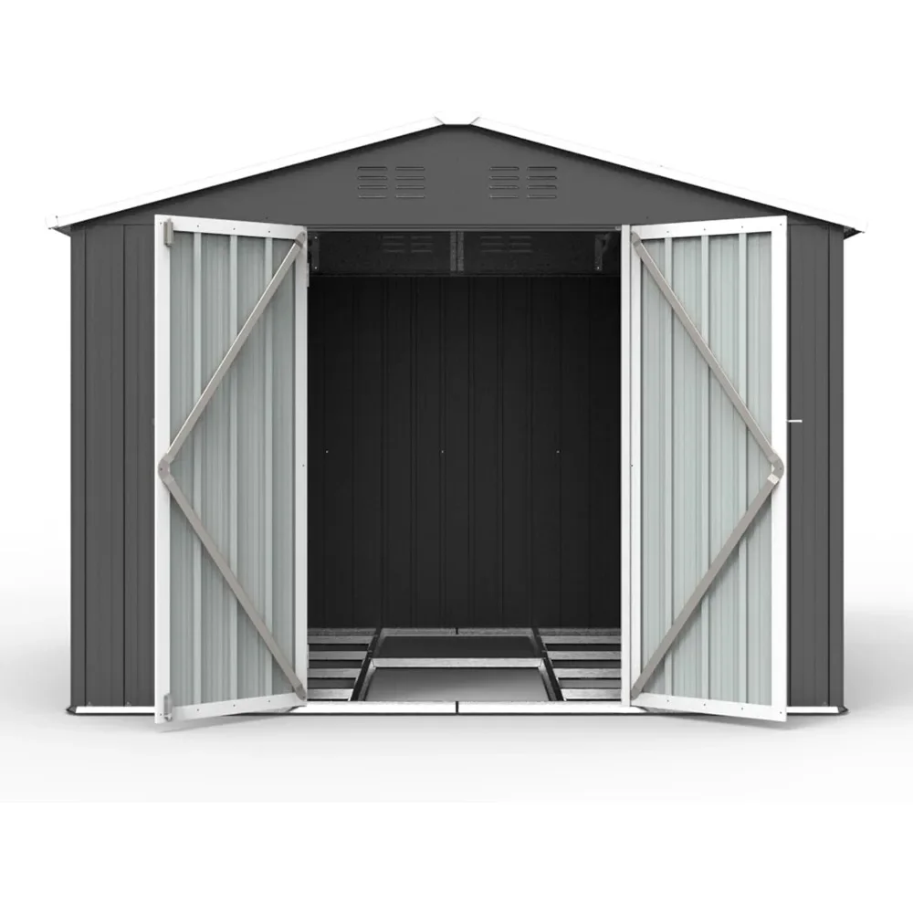 8 x 6FT Outdoor Storage Shed with Floor,8x6 FT Metal Outdoor Sheds with Doors and Vents, Outdoor Tool Storage Sheds Garden Shed