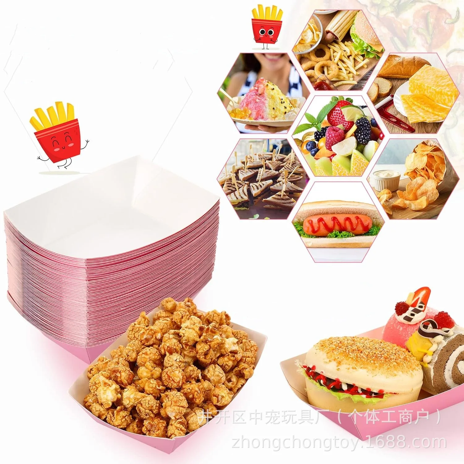 Party Disposable Paper Food Trays Pink Red Blue Black Plate Boats Box BBQ Dessert Multiple-topic Wedding Birthday Party Supplies