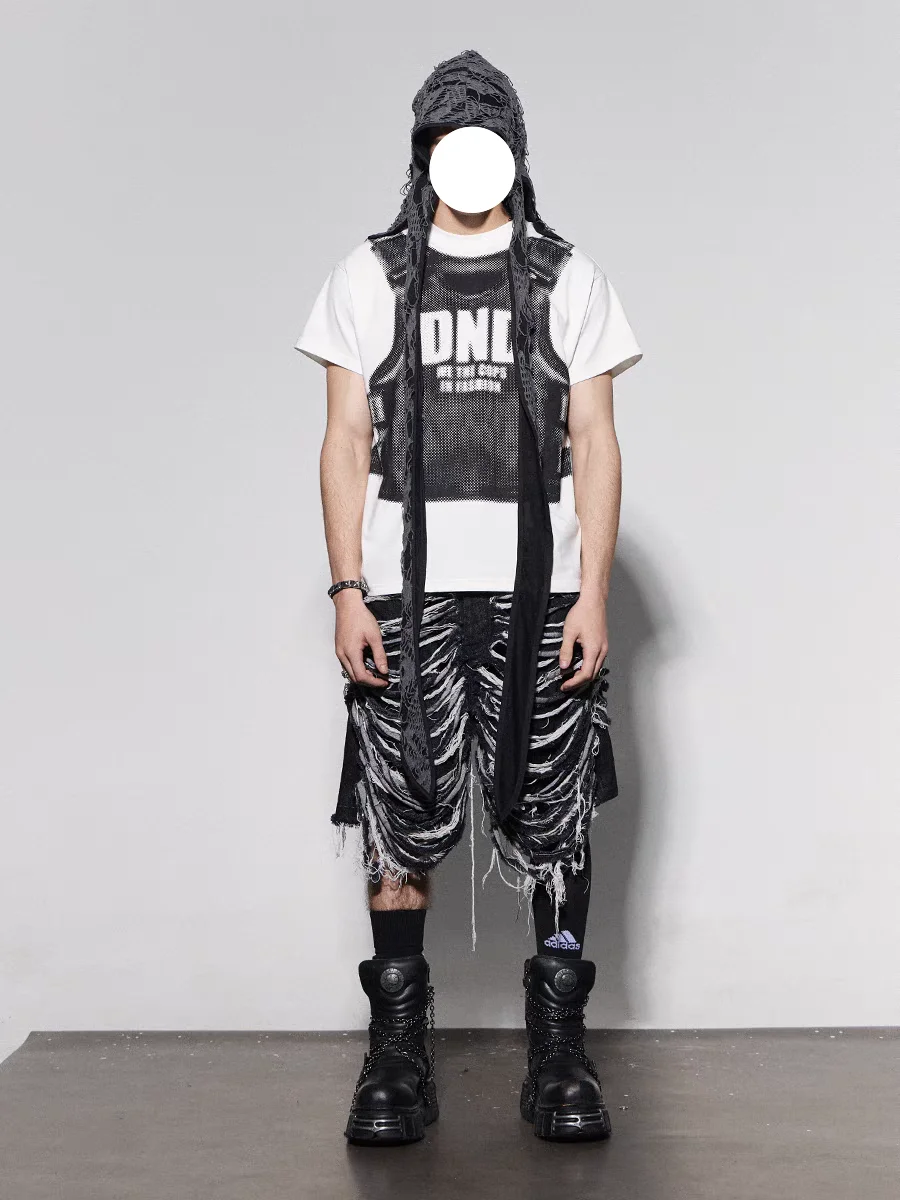 Summer American Sle Men's ort Jeans Casual Worn out Design Aborigine Culture Knife Cut Five Parts Loose Fit Straight Leg