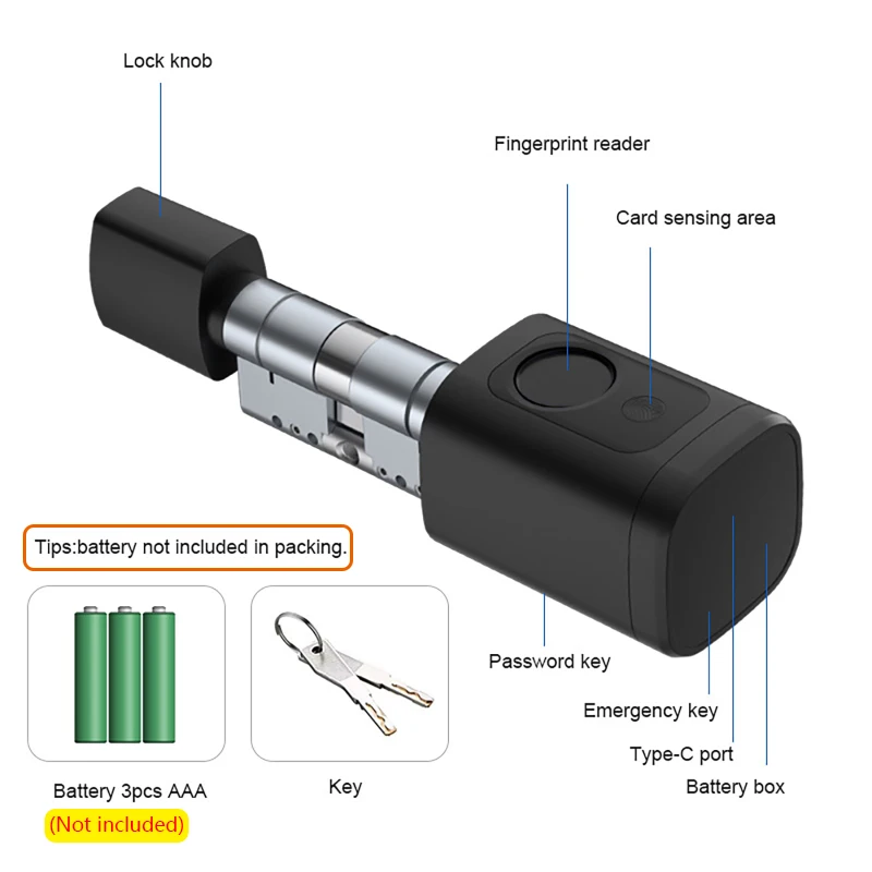 Cerradura electrónica inteligente ajustable, aplicación/contraseña/tarjeta/llave/desbloqueo de huellas dactilares, cerradura de cilindro Digital impermeable para exteriores