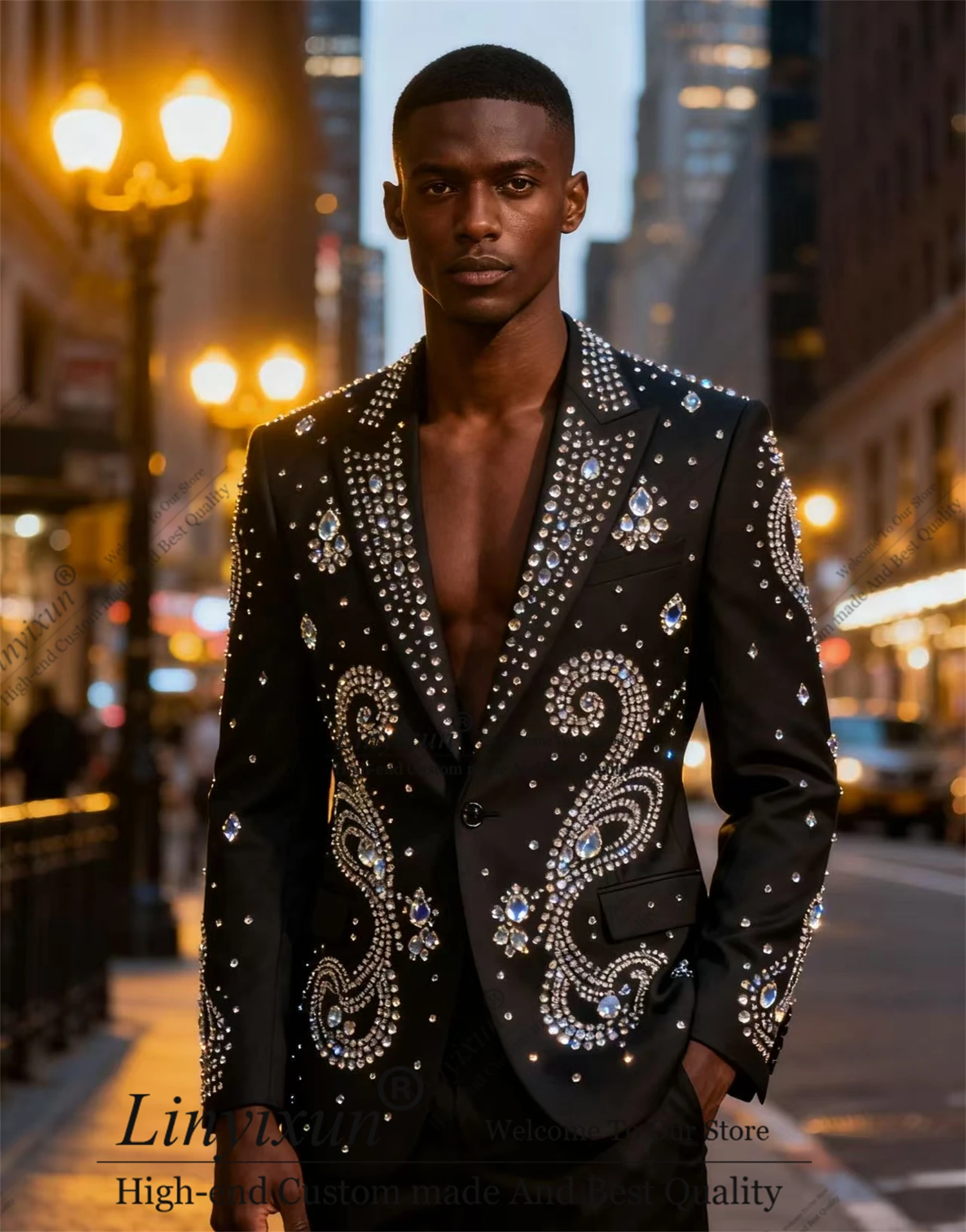 

Роскошные мужские костюмы с украшением в виде бриллианта, смокинги для жениха с остроконечными лацканами, комплекты из 2 предметов, пиджак для выпускного вечера, индивидуальный костюм Homme