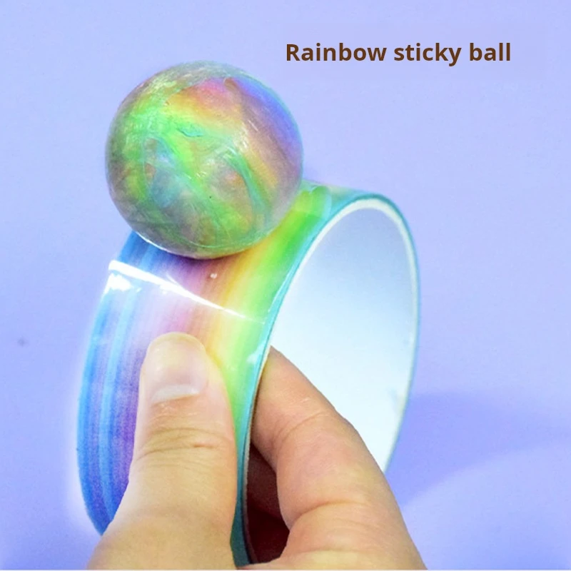 1 pçs bolas de arco-íris bolas pegajosas rolamento cola redução de estresse fita adesiva brinquedos relaxantes artesanal diy fazendo