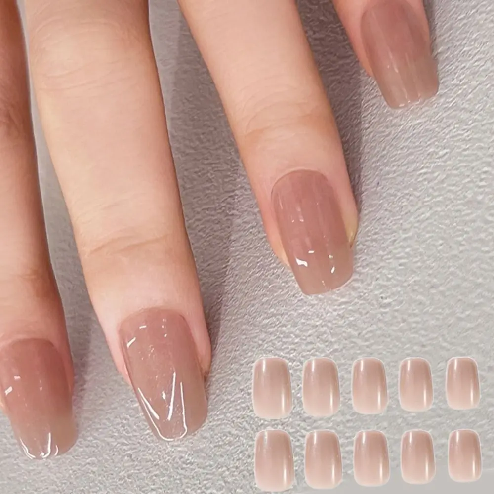 24 個ネイルチップファイングリッター DIY フェイクネイルフレンチ付け爪ヌードパール光沢ショートスクエア