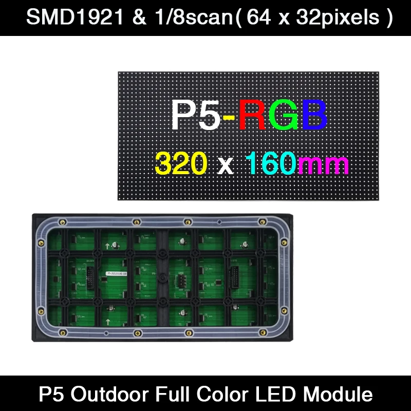 AiminRui P5 moduł panelu ekranu LED na zewnątrz 320*160mm 64*32 pikseli 1/8 skanowania 3w1 RGB SMD1921 kolorowy wyświetlacz LED