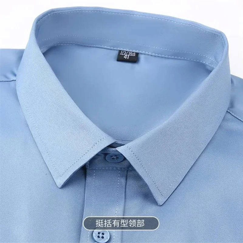 Camisas formales antiarrugas para hombre, camisas de vestir de manga larga para hombre, camisa blanca Social básica clásica de negocios, ajustada y suave, 7XL