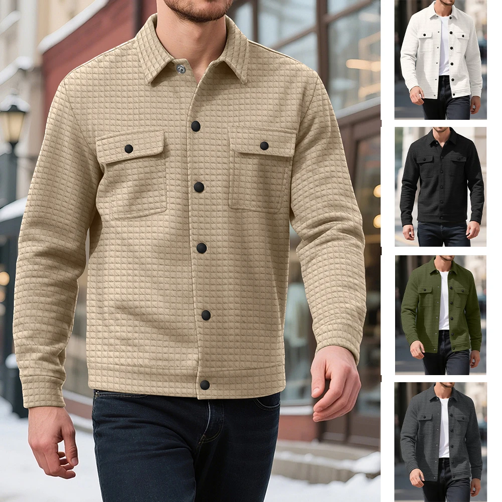 

Мужская повседневная рубашка с длинным рукавом, винтажная куртка, укороченные вафельные рубашки с лацканами, пальто, осенне-зимняя мужская одежда