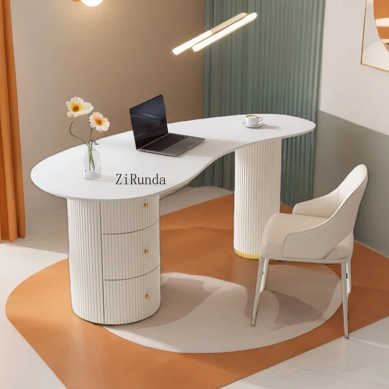 Light luxury modern marble desktop computer table and chair set, suitable for medical and cosmetic office use
