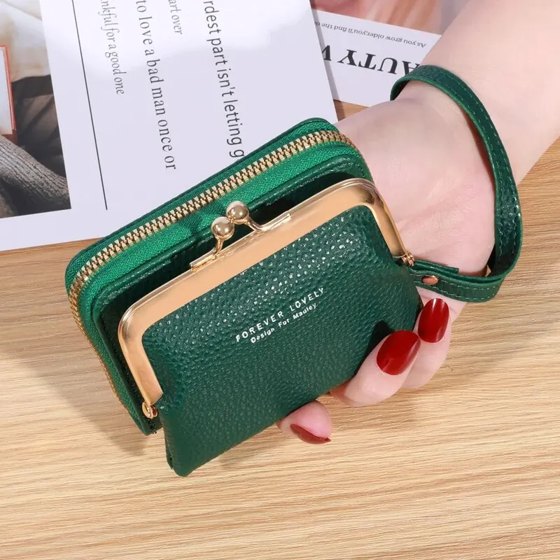 Portafoglio da donna con cinturino da polso alla moda Portafoglio corto Zero Borsa con clip per monete di grande capacità Posizioni multiple per