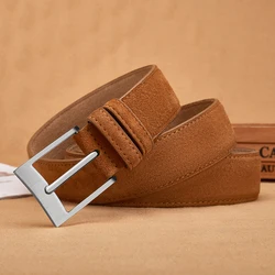 Sude Belt Cowskin Genuine Leather For Man And Lady With Oxford Fabric Strap Genuine Leather Luxury Pin Buckle Blue Gray Belts