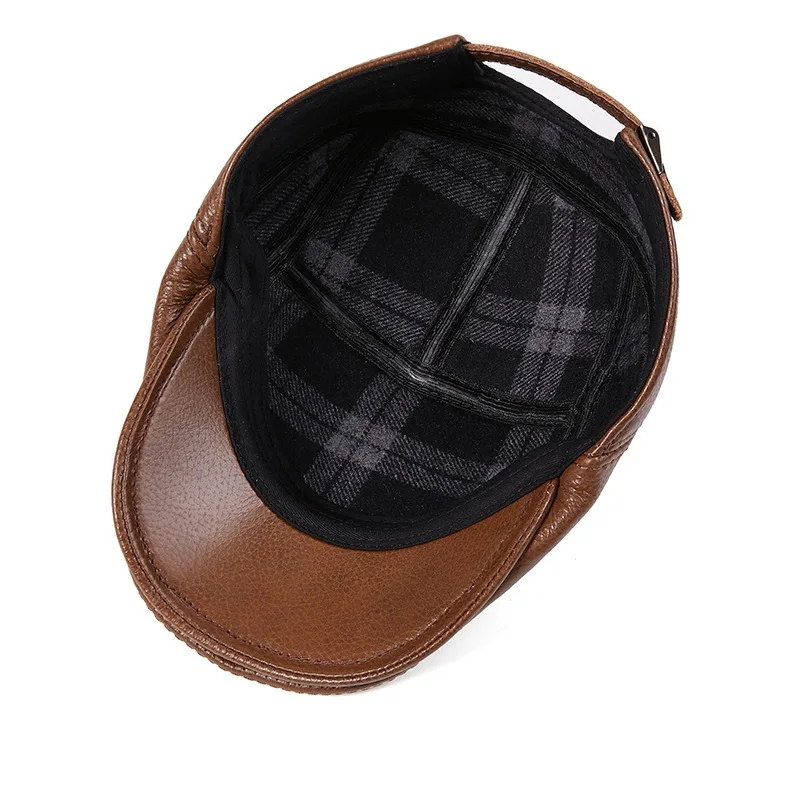 X7008 Adult Sheepskin Beret Hat Genuine Leather Caps Beret Man Casual Sheepskin Suede Cap Fitted Duckbill Hats Male Boina