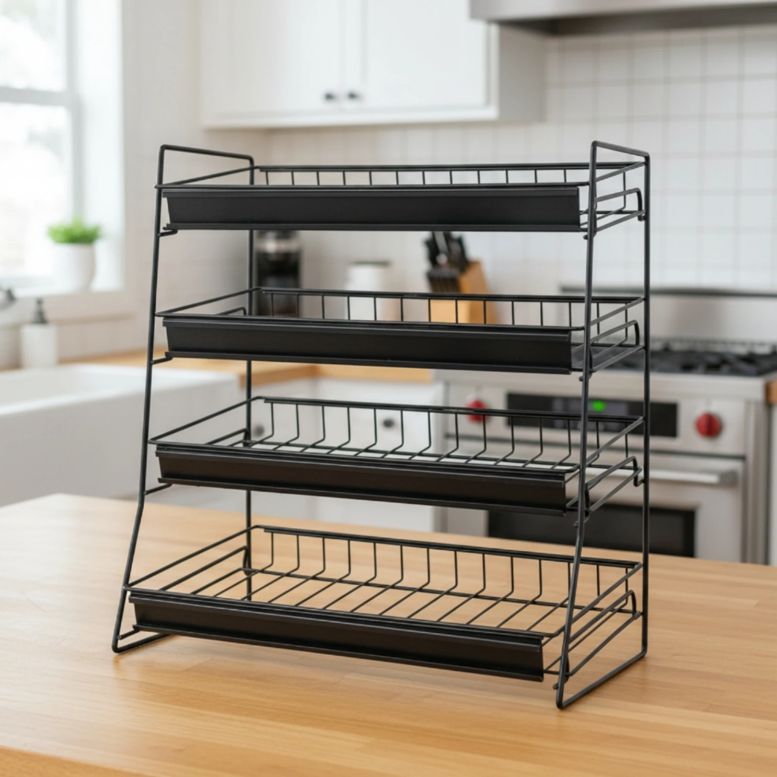 Snack Rack with Slanted Shelves Stepped Wire Display Rack Countertop Organizer Freestanding Shelf Compact for Retailers