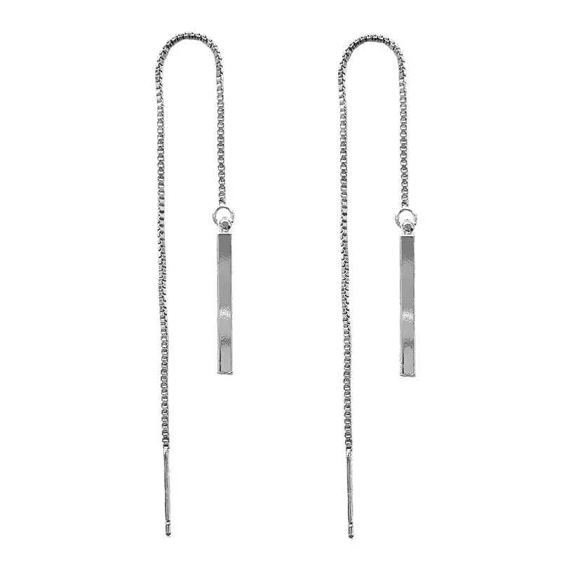 Foxanry Long Tassel Rectangle Pendant Drop Earrings For Women Girls Minimalist Temperament Sweet Elegant Engagement Jewelry Gift