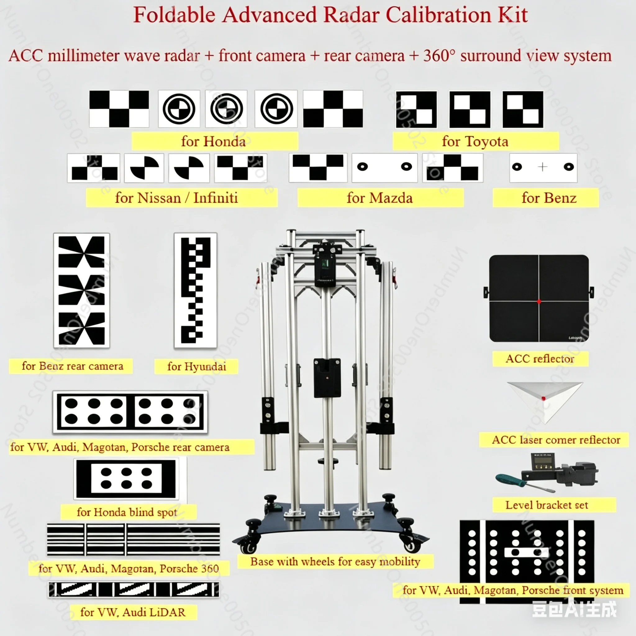 360 Surround View Calibration for Toyota,Honda,VW,Benz Foldable ADAS Calibration Complete Kit ACC MmWave Radar,Front Rear Camera