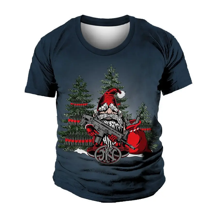 Kaus pria T-shirt Selamat Natal alfabet Santa 3d Pullover leher bulat lengan pendek bermotif pakaian pria ukuran besar