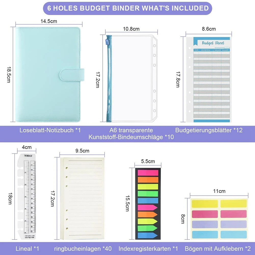 Money Organizer for Cash, Orçamento Binder com Envelopes, A6