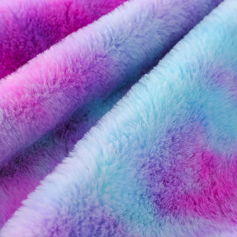 New Thickened Imitation Otter Rabbit Hair Fabric Tie Dyed Plush Fabric Gradient Rainbow Rabbit Hair Fur Coat DIY Bedding Fabric