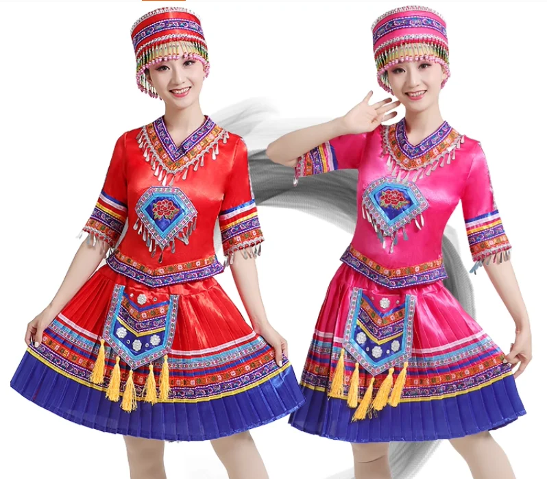 Disfraces de actuación étnica Miao, trajes de danza para adultos minoritarios