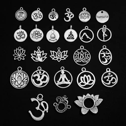 20pcs 25 Style Vintage OM Yoga Lotus Namaste Charms Pendant For DIY Keychain Bracelets Jewelry Making Supplies Accessories