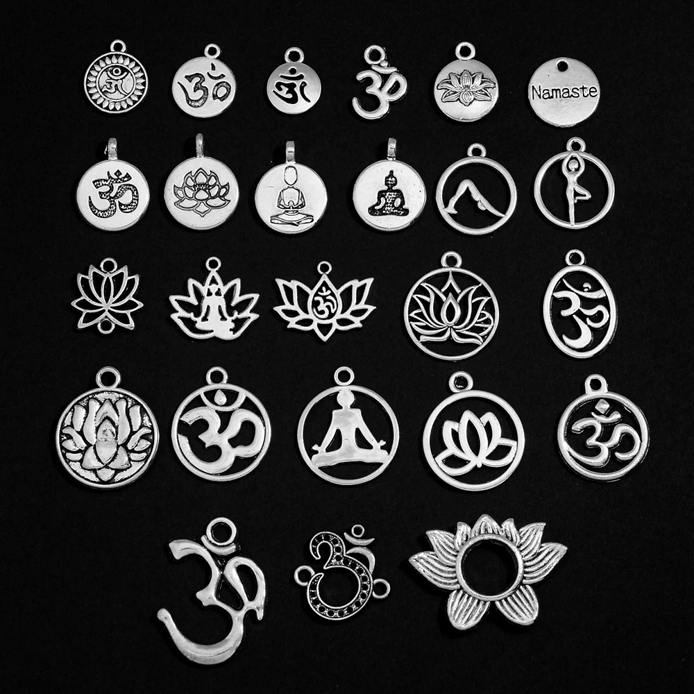 20pcs 25 Style Vintage OM Yoga Lotus Namaste Charms Pendant For DIY Keychain Bracelets Jewelry Making Supplies Accessories