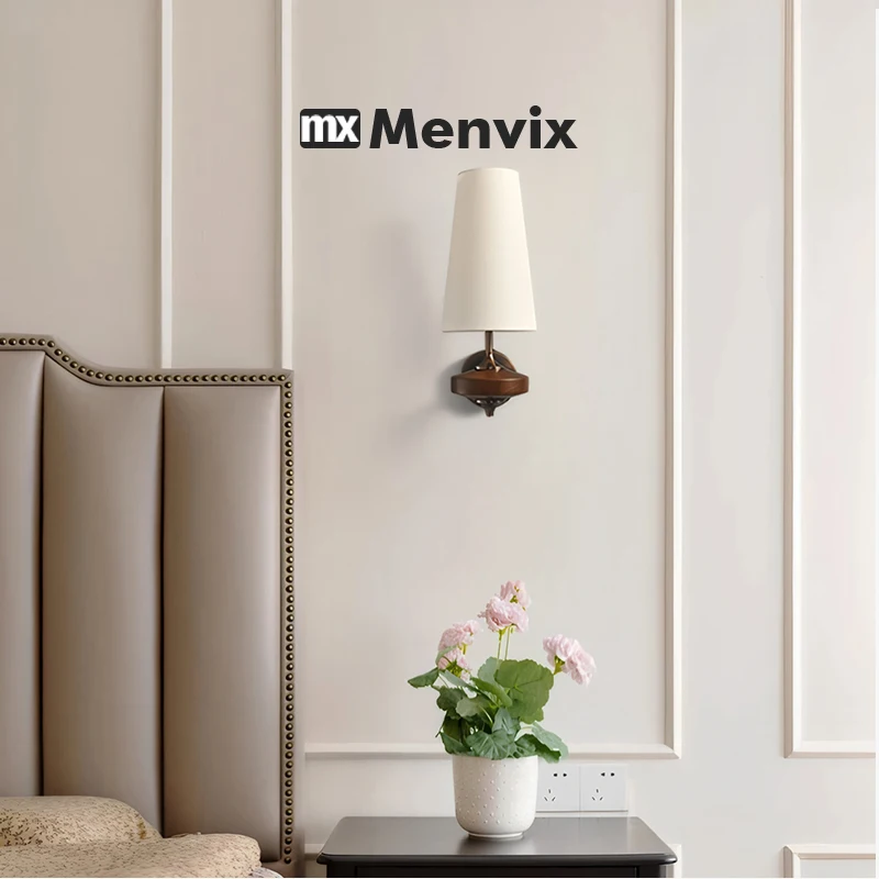 Menvix French Vintage Solid Wood Wall Lamp Retro Luxury Bedside Lighting for Bedroom Living Room Ambient Background Light