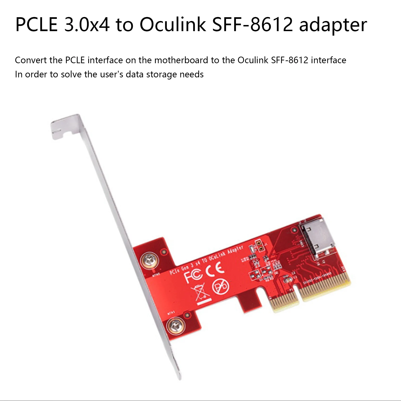 PCIE3.0 X4 to Oculink SFF-8612 Adapter Card X86120 for NVME U.2 (SF-8639) SSD Solid State