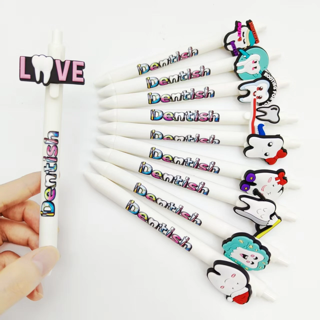 8pcs/15pcs tooth care theme ballpoint pen white series tooth patch printing gel pen gift ballpoint pen
