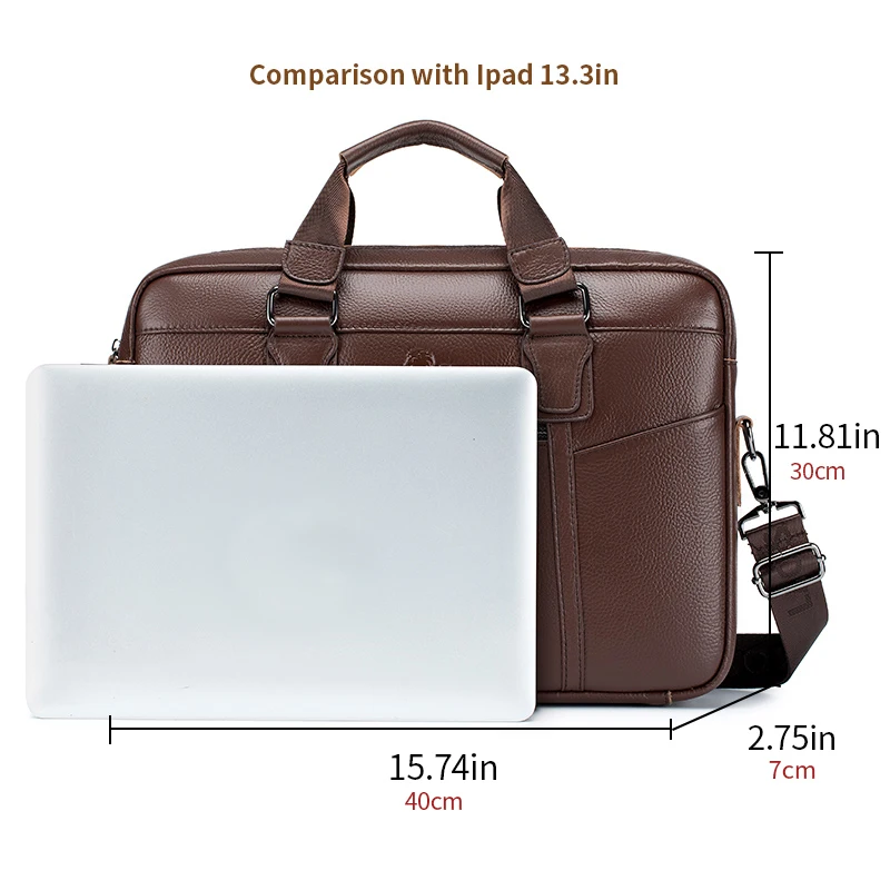 Cowhide genuine leather men\'s briefcase, large capacity 15 inch computer bag, business, can be carried on one shoulder