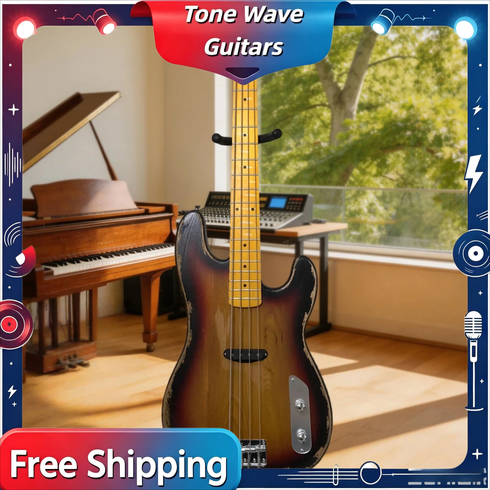 Factory Direct  4-String Bass Electric Guitar Brown Sunburst Single-Coil P Bass Pickup Two Metal Control Knobs Maple Fingerboard
