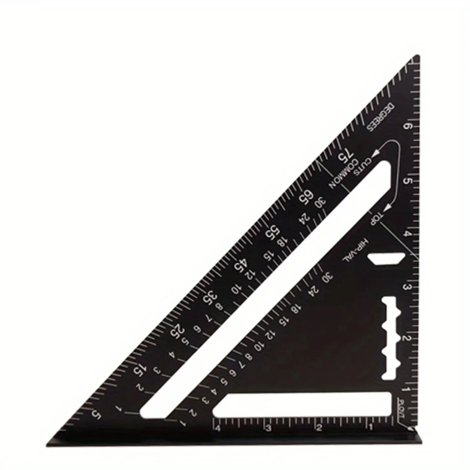 Régua triangular de alumínio preta imperial métrica multifuncional de 7 polegadas, ângulo reto de 90 graus 45 graus, ângulo reto para carpintaria
