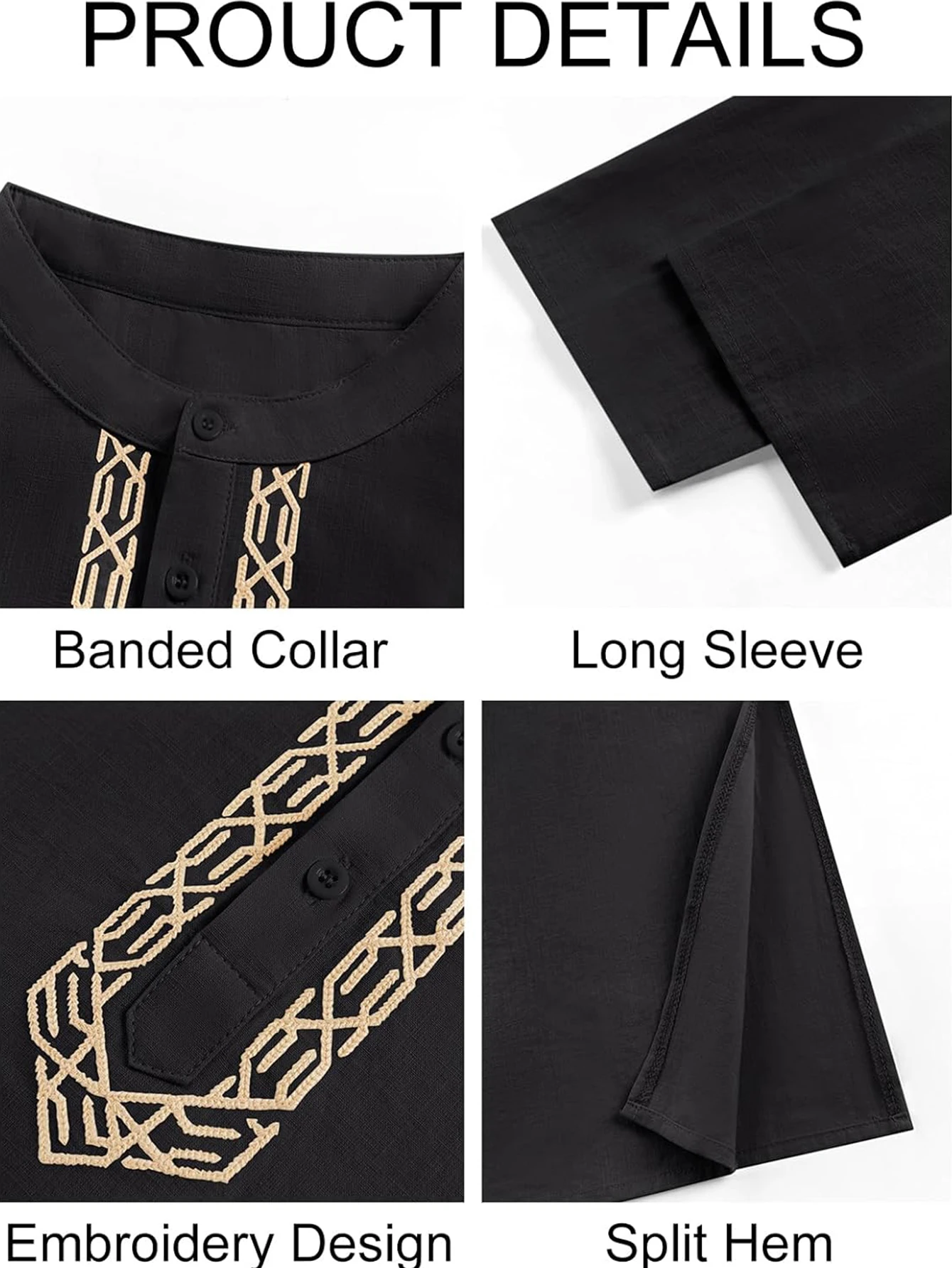 Men's Islamic Clothing Long Sleeve Embroidery Loose Muslim Kaftan Thobe Men Saudi Arabia Middle Eastern National Muslim Costumes