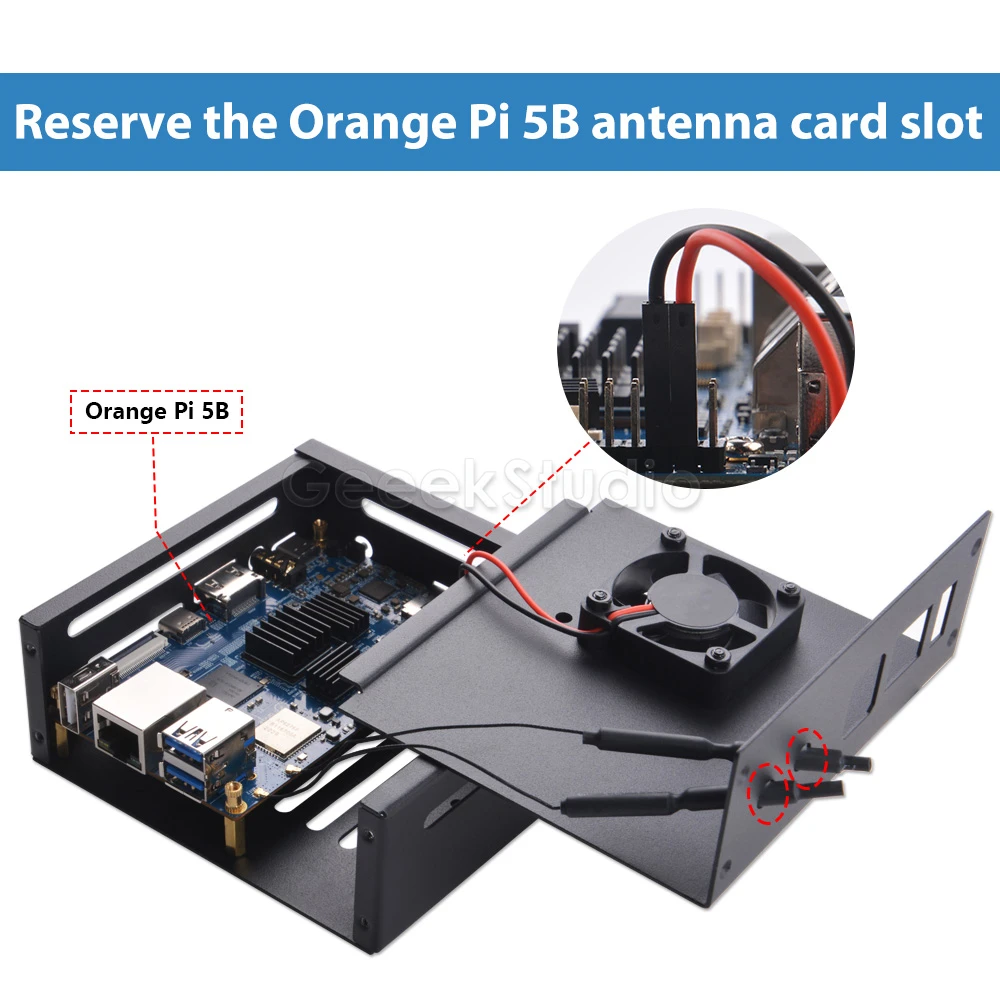 Orange Pi 5/5B حافظة حماية معدنية مطلية بقذيفة من الحديد مع مروحة تبريد خافضات حرارة فتحة توسيع لـ 2280 SSD