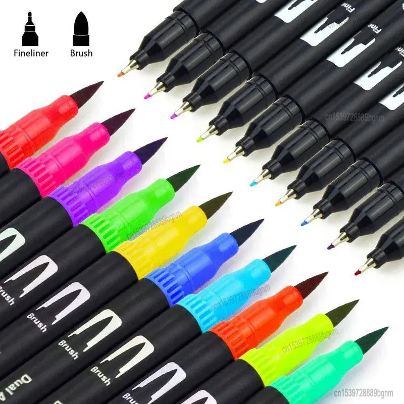 Imagem -06 - Dual Tip Art Marker Grupo Pincel para Aquarela Caneta Fineliner Caixa Manga Bandas Desenhadas Esboço Desenho Pintura Papelaria 12 24 36 48 Cores