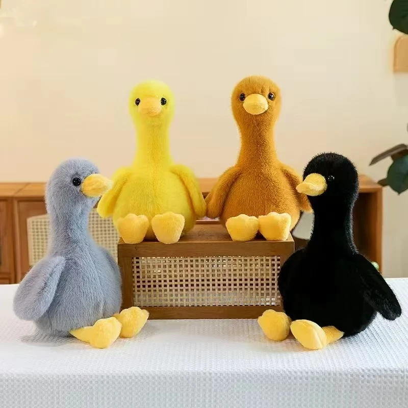 

40CM Kawaii Simulation Soft Yellow Duck Plush Toy Cute Color White Pink Black Long Hair Duck Plush Lifelike Animal Doll Kid Gift