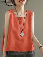 ZANZEA Summer Tanks Tops Women Square Neck Sleeveless Blouse Elegant Cotton Shirt Casual Solid Holiday Beach Blusas Female Tunic