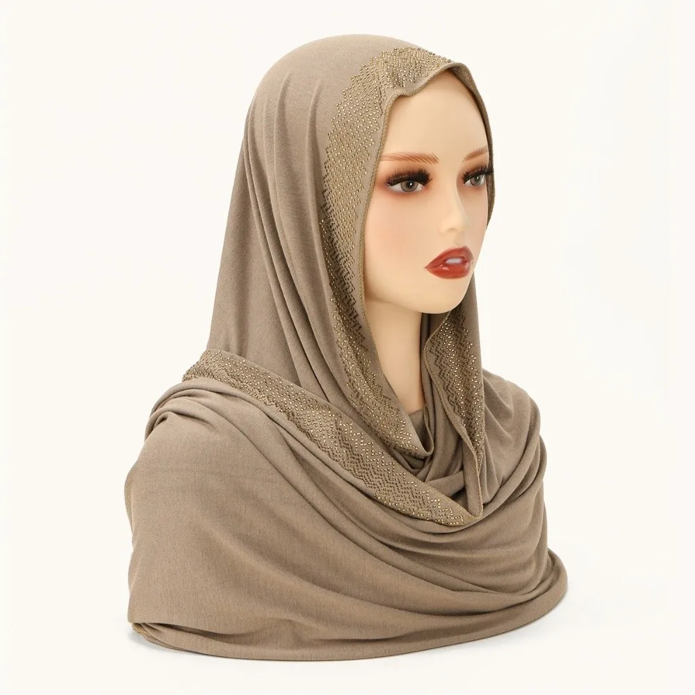 

Дышащий шифоновый хиджаб с камнями, солнцезащитный, длинный, гладкий, шелковистый платок, легкий, тонкий, большой шарф из полиэстера