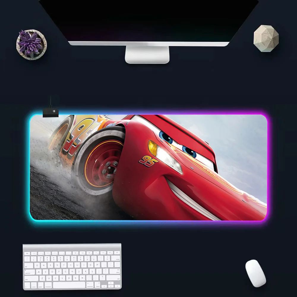 Cars Lightning McQueen RGB Pc Gamer Keyboard Mouse Pad Mousepad LED Glowing Mouse Mats Rubber Gaming Computer Mausepad