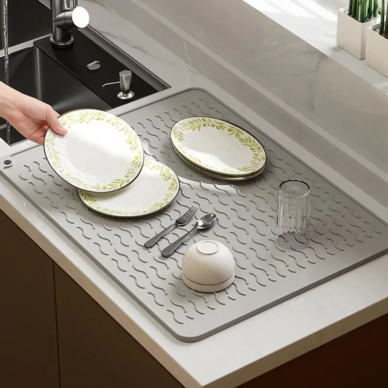 40 x 30cm Silicone Dish Drying Mat Heat Resistant Foldable Non-Slip Dish Draining Mat Kitchen Countertop Drip Tray Sink Pad